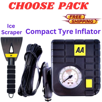 AA Car Compact Tyre Air Compressor Inflator Pump Pressure Gauge Cigarette Socket - Image 1 of 4