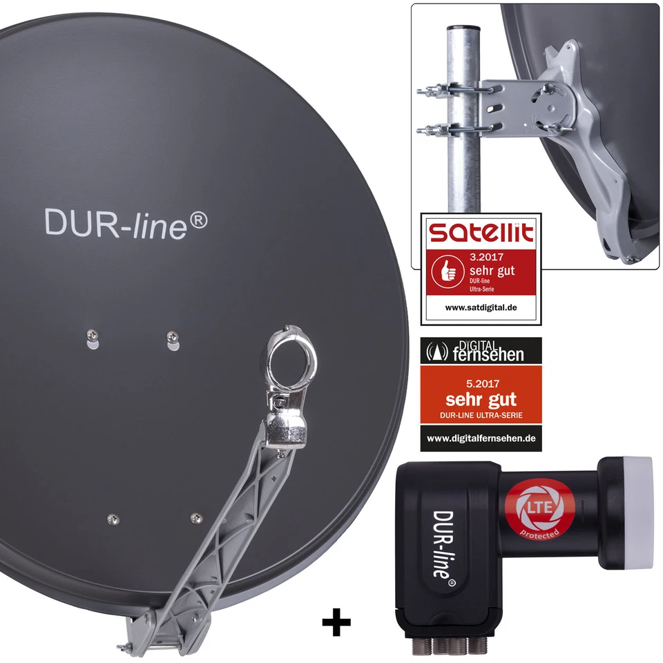 DUR-line 4 Teilnehmer Satanlage Select 60/65 Alu SatAntenne anthrazit + Quad LNB - Bild 1 von 1
