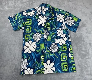 Aloha Shirt Made In Japan Floral Men’s Small Blue Green Button Hawaiian - Picture 1 of 13