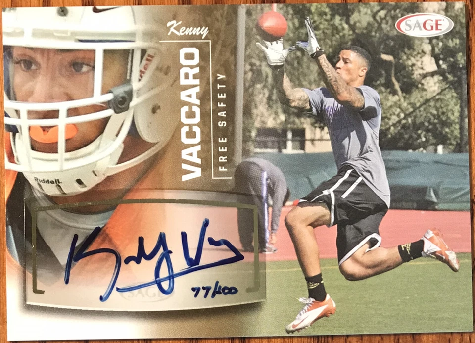 2013 SAGE Autographs Gold Kenny Vaccaro #56 Texas Longhorns #’d 77/100 - Image 1 of 2