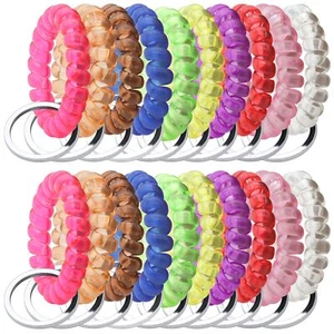20pc-Assorted Color Stretchable Plastic Bracelet Wrist Coil Wrist Key Ring Chain - Picture 1 of 3