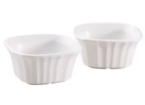 Corning Ware Francese Bianco Unico Cerchio Svasato Scanalato 4” x 4” x 2” Quadrato Ramekins - Foto 1 di 3