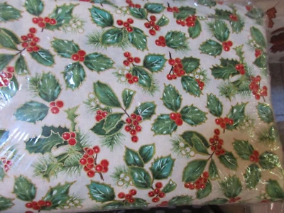 Tela de algodón Michael Miller 1 yarda bayas de acebo en crema metálico detalles dorados Foto 1 de 3