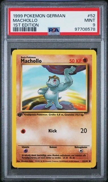 PSA 9 MACHOLLO 52 1ST EDITION GERMAN BASE SET 1999 POKEMON MINT VINTAGE - Image 1 of 2