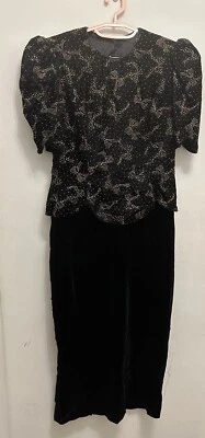 Vestido Deadstock Scott McClintock Negro Terciopelo Dorado Brillante Estampado Lazo Talla 12p Foto 1 de 4