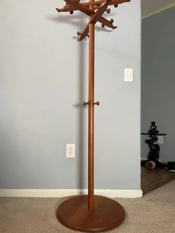 Vintage Teak Free Standing Danish Coat And Hat Rack Retro Mid Century Modern MCM Cover