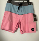 RVCA Board Shorts Mens Size 33 Blue Pink Colorblock Spits Trunks Swimwear