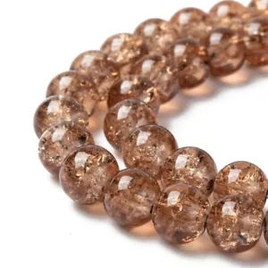 50 Crackle Glass Beads 8mm Light Brown Veined Bulk Jewelry Supplies Mix Unique - Picture 1 of 1
