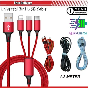 Câble de charge universel 3 en 1 chargeur multi USB fil pour iPhone Samsung Android - Photo 1/10
