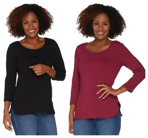 DAMEN WITH CONTROL WEICHES BAUMWOLL-SHIRT MIT RUNDHALSAUSSCHNITT 3/4-ÄRMEL NEU $ 30 QVC - Bild 1 von 8