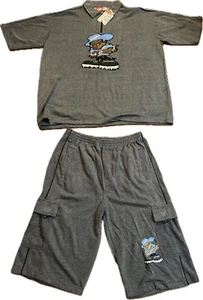 VTG Y2K NOIZ UNLIMITED HIP HOP RAP POLO SHIRT SHORTS SET MEN 3XL STREETWEAR NEW - Picture 1 of 18