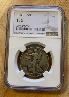 1941 S Walking Liberty Silver Half Dollar, NGC Graded: Fine 12 - Image 1 of 2