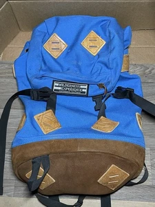 Wilderness Experience Blue Rucksack Backpack Vintage Canvas & Leather USA - Picture 1 of 10