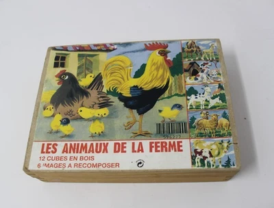Ancienne boite de 12 cubes avec modeles les animaux de la ferme - Photo 1/3