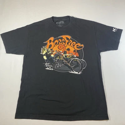 Camisa preta masculina Born Free 9 Motorcycle Show arte motociclista tamanho G - Imagem 1 de 4
