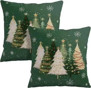 Grün Weihnachten Outdoor Kissenbezüge 18X18 2er Set Weiß Gold Weihnachtsbaum Schneefl - Bild 1 von 12