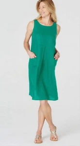 J Jill Love Linen Damen 100% Leinen ärmelloses Kleid Medium Taschen türkis grün - Bild 1 von 12
