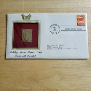 Holiday Music Makers 2003 Santa 22kt Gold Replica Stamp 1st Day Issue w/card - Picture 1 of 4