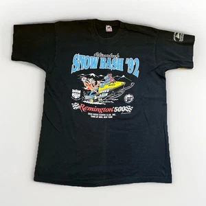 T-shirt vintage Adirondack Snow Bash '92 Remington 500 nera XL punto singolo - Foto 1 di 4