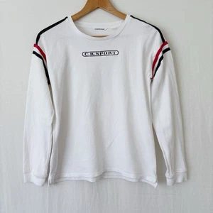 Country Road Top Size 16 White Blue Red Stripe Logo Long Sleeve T-Shirt Cotton - Picture 1 of 12