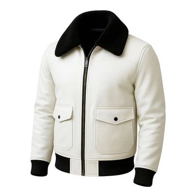 Chaqueta Bomber Hombre Cuero Genuino Piel Genuina Retro Cálida Negra Abrigo Estilo Foto 1 de 4