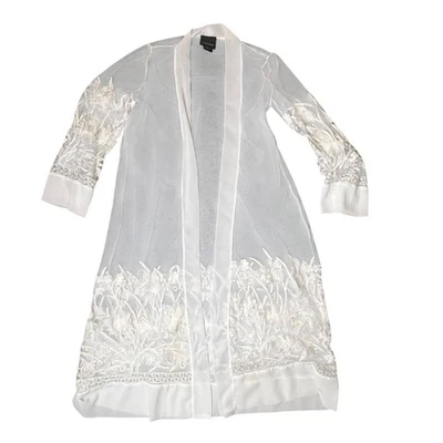 Cárdigan Plumero Transparente Bordado Floral Blanco LIV LA Festival Nupcial Talla S Foto 1 de 4