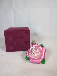 Antiguo Mundo Navidad Rosa Cristal Adorno Con Caja A3 - Imagen 1 de 9