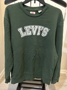Levis Womens Sweatshirt Green Crew Pullover Large Varsity Print Logo - Picture 1 of 7
