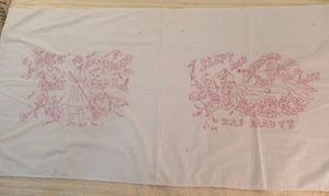 VTG Unique Rare Double Pillow Layover Hand Embroidered w/Lady Saying, White/Red - Picture 1 of 16