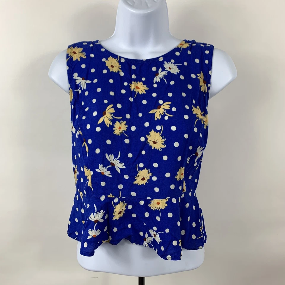 Camiseta sin mangas Forever 21 para mujer talla mediana floral a lunares recortada cremallera informal Foto 1 de 4