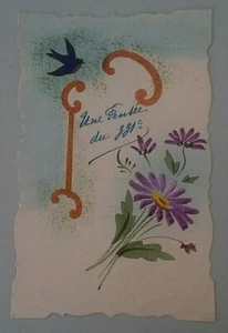 Carte postale CPA fantaisie décor peint à la main carton une pensée du 331 c - Picture 1 of 3