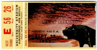 1965 NEW MEXICO LOBOS vs TEXAS WESTERN MINERS football ticket stub 9/25/65 UTEP - Image 1 of 2