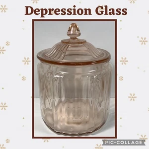 Pink/Peach Depression Glass Biscuit Jar Beautiful! Anchor Hocking - Picture 1 of 6