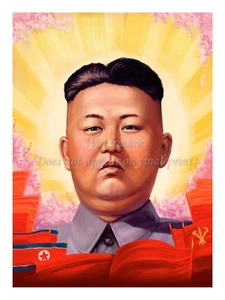 North KOREA Propaganda Poster Print KIM JONG-UN Portrait, Flags 18x24" #NK017 - Picture 1 of 1