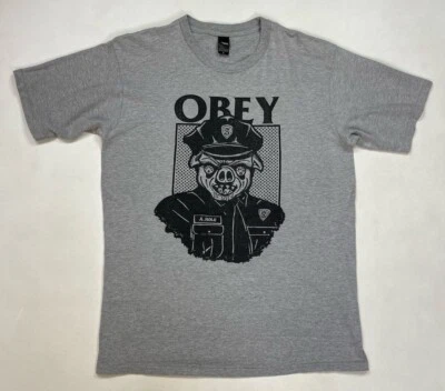 VINTAGE Obey Pig Graphic T-shirt Men Large Gray Short Sleeve Rare - Image 1 of 4