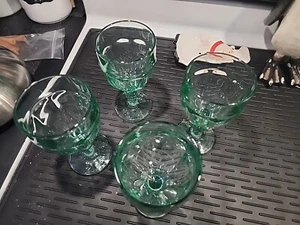 Vintage Set of 4 Libbey Gibraltar Duratuff Green Wine Water Goblets Glasses - Picture 1 of 10
