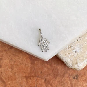 14KT White Gold Pave Diamond Pendant Hamsa Hand Fatima Chamseh TINY Baby Sized - Picture 1 of 11