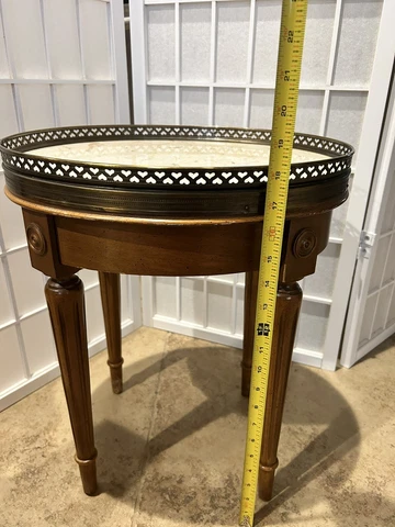 MARBLE TOP Accent Side Tea TABLE French LOUIS XVl style Brass Gallery 18-1/2” T Cover