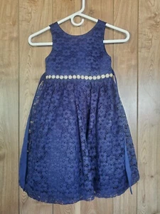 American Princess Girls Formal Dress Navy Blue Floral Lace 6T - Picture 1 of 9