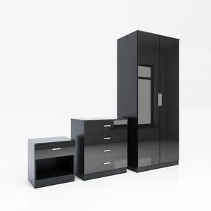 Modern High Gloss Wardrobe Chest of Drawers Bedside Table Bedroom Furniture Set - Picture 1 of 21