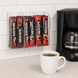 Wall Mount Coffee Sachets Caddy Divided Slots Rack Bar Storage Basket Organiser - Picture 1 of 3