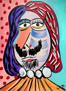 CORBELLIC EXPRESSIONISM 16X20 PEARL NECKLACE CUBIST OIL ART HOME INTERIOR DESIGN - Picture 1 of 9