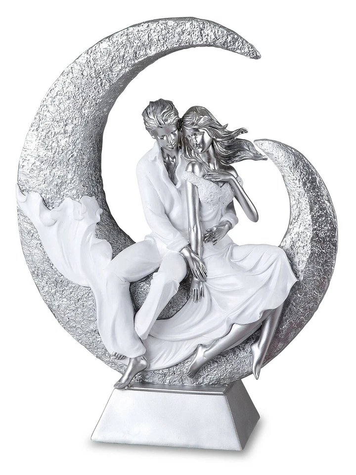 Skulptur Paar Mond H 40cm B 31cm silber weiß modern Liebe Hochzeit formano - Bild 1 von 1