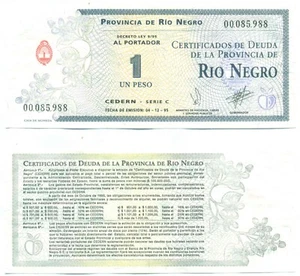 ARGENTINA EMERGENCY RIO NEGRO 1 PESO 1995 SERIAL C EC# 376 XF - Bild 1 von 1
