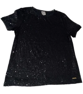 Anne Klein schwarze Pailletten Bluse Damen Medium Disco glänzend glitzernd Top elegant - Bild 1 von 8