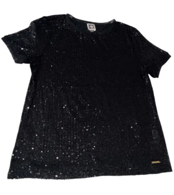 Blusa Anne Klein Negra Lentejuelas Para Mujer Mediana Disco Brillante Top Elegante Foto 1 de 4