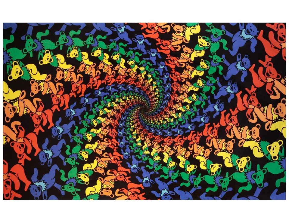 Sunshine Joy Grateful Dead 3D Dancing Bears Spiral Tapestry Tablecloth Wall A...