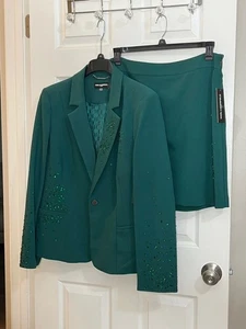 Karl Lagerfeld Paris Women's Green Blazer Skirt Set Embellished Rhinestones 16 - Picture 1 of 24