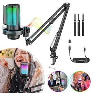 USB Gaming Mikrofon mit Arm Plug & Play Kondensator USB Mikrofon PC RGB Mikrofon - Afbeelding 1 van 12