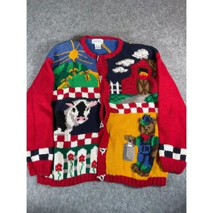 Vintage 90s Alexandra Barlett Cardigan Womens 3X Plus Cow Barn Farm Ramie Knit - Picture 1 of 6